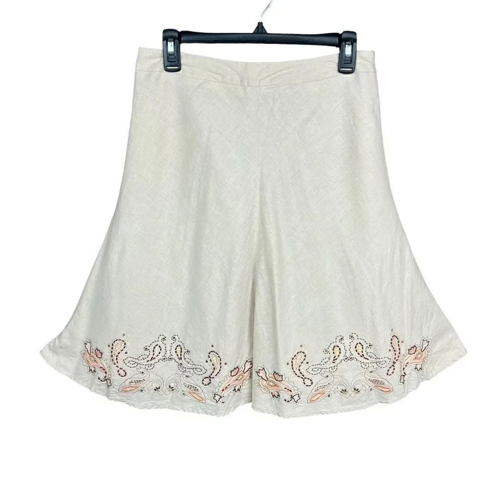 Apostrophe A Line Skirt Flare Tan Beaded Embroidered Paisley Hem Lined 10 Petite
